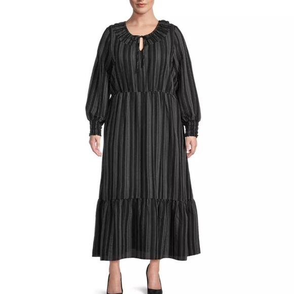 Terra & Sky Black Stripe Peasant Cottagecore Maxi Dress 4X Ruffle Farm Country - Picture 1 of 16
